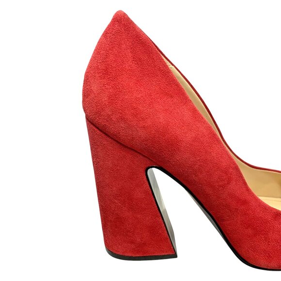 NINE WEST Harlynn Red Suede Ruche Vamp Block Heel Pumps - Picture 4 of 11